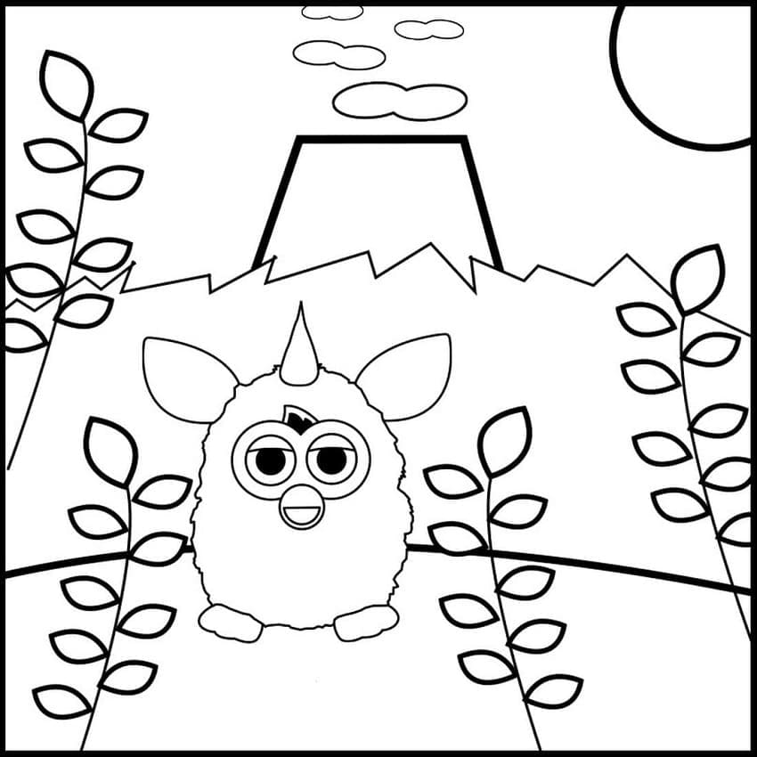 Furby ja tulivuori Värityskuva
