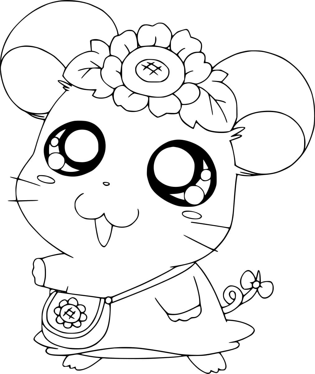 Hamsteri kukkalaukulla Värityskuva