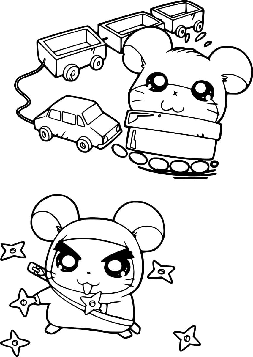 Hamsterin ninja ja autolelut Värityskuva