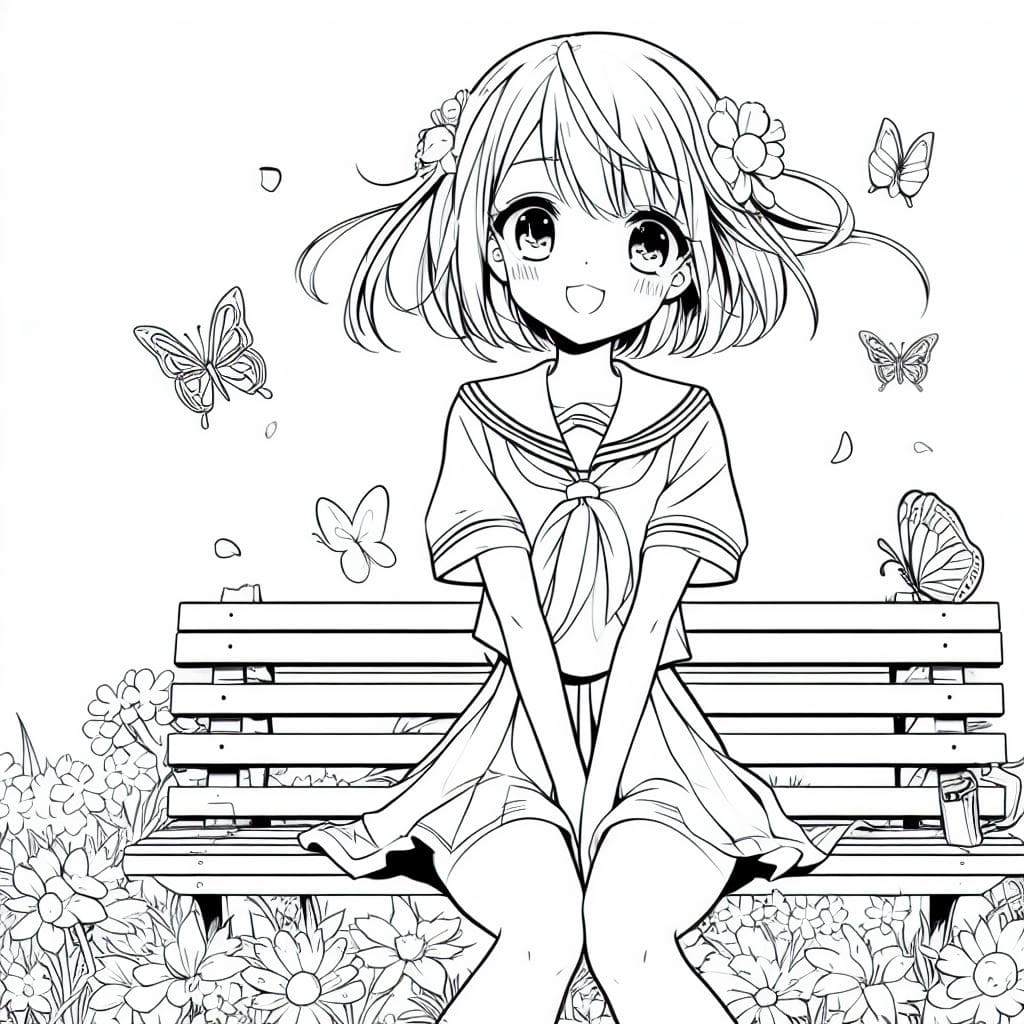 Söpö animetyttö Värityskuva