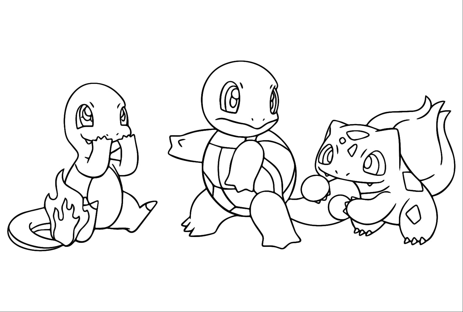 Charmander, Squirtle, Bulbasaur Värityskuva