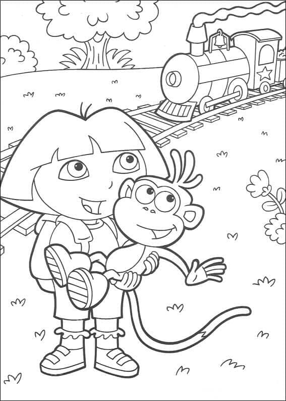 Dora ja juna Värityskuva