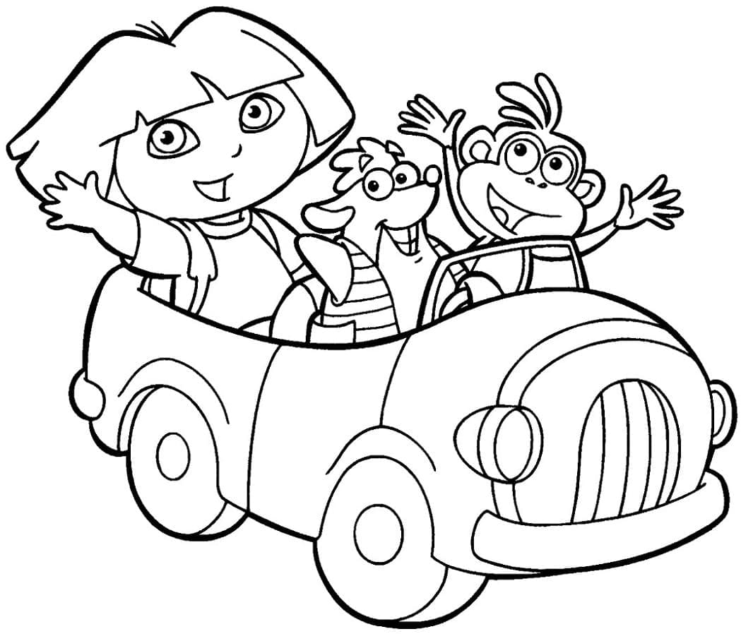 Dora saappaiden ja Ticon kanssa Värityskuva