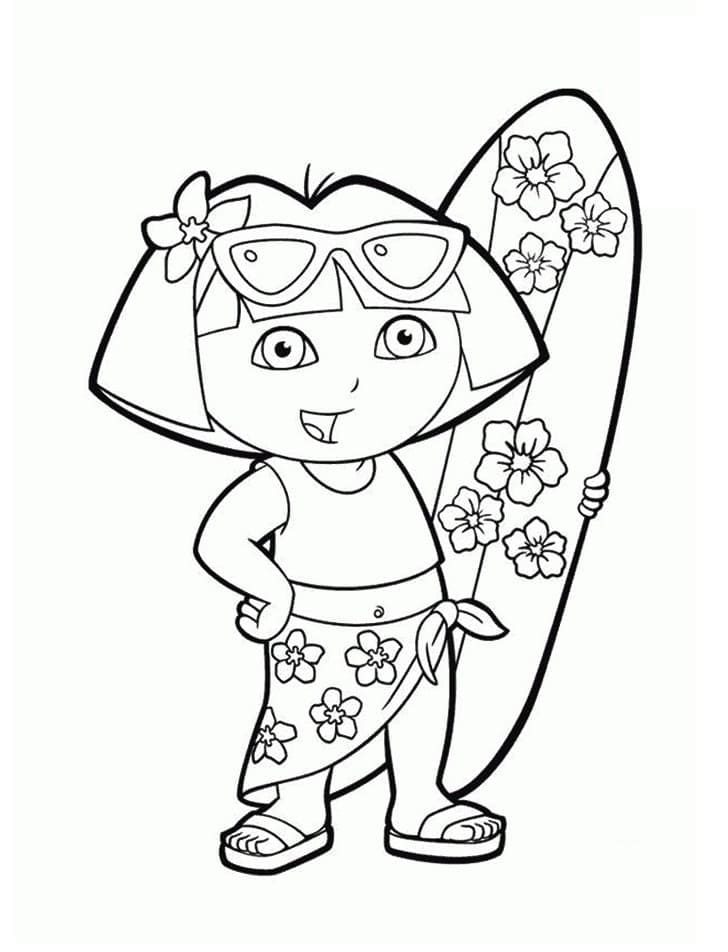 Dora surffilaudalla Värityskuva