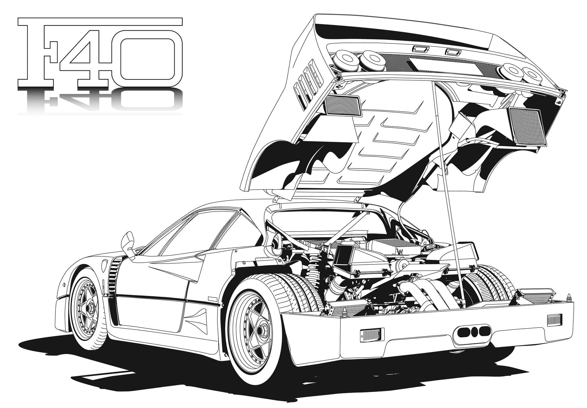 Kuva Ferrari F40stä Värityskuva