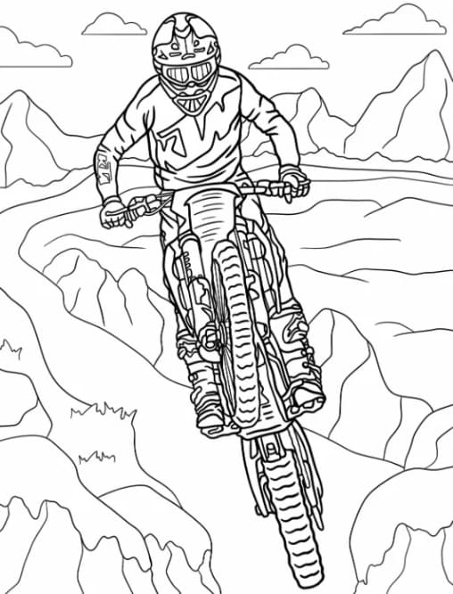 Motocross ja ratsastaja Värityskuva