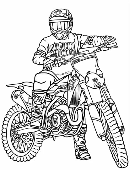 Motocross-kuljettaja Husqvarnassa Värityskuva