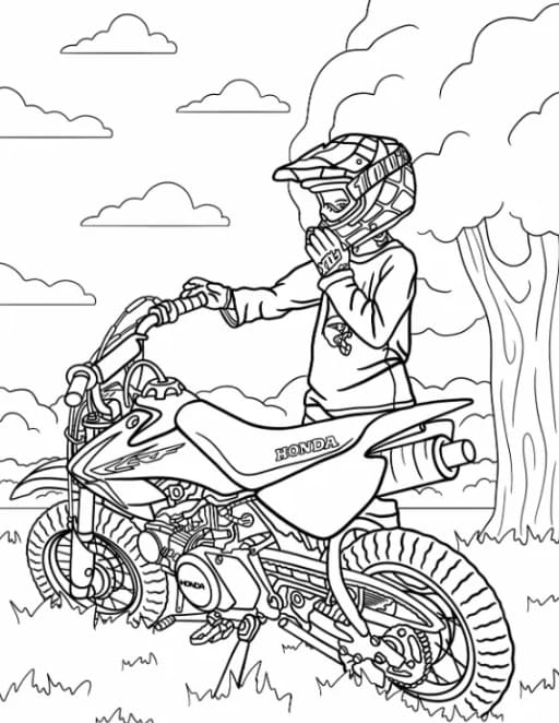 Motocross nuori poika Hondan kanssa Värityskuva