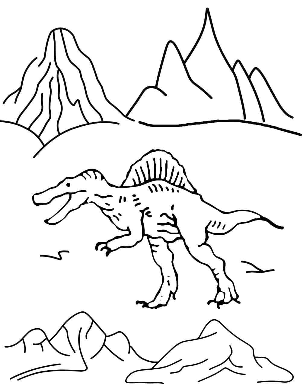 Spinosaurus ja vuoret Värityskuva