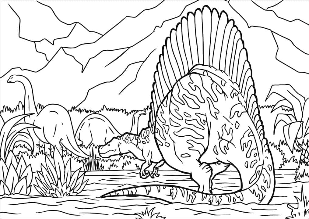 Spinosaurus metsästää Värityskuva