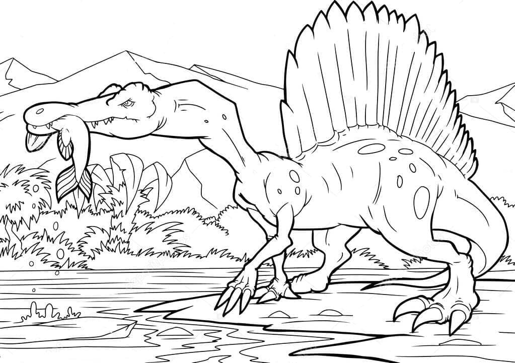 Spinosaurus pyydystää kalaa Värityskuva