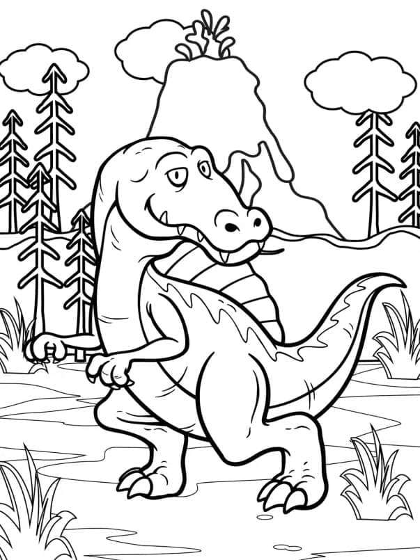 Spinosaurus tulivuoren luona Värityskuva
