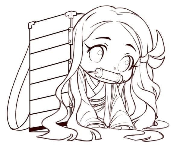 Suloinen Chibi Nezuko Kamado Värityskuva