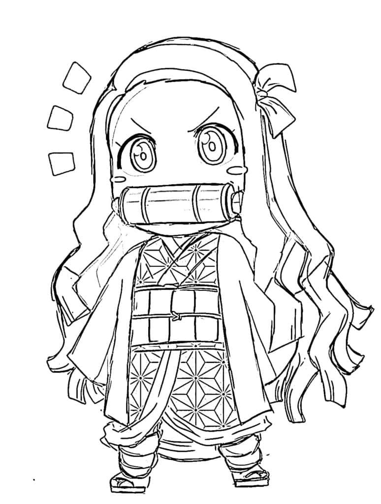 Suloinen Chibi Nezuko Värityskuva