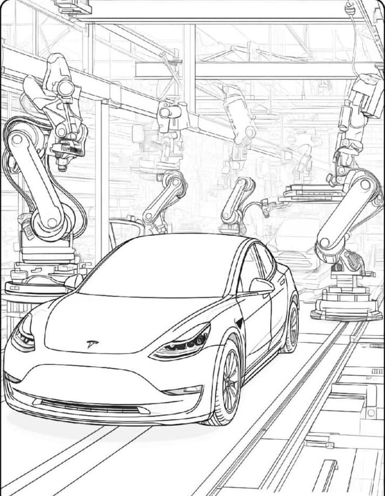 Tehtaan tarkkuus Tesla Värityskuva