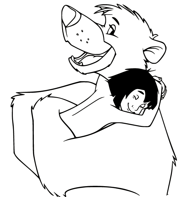 Baloo halaa Mowglia Värityskuva