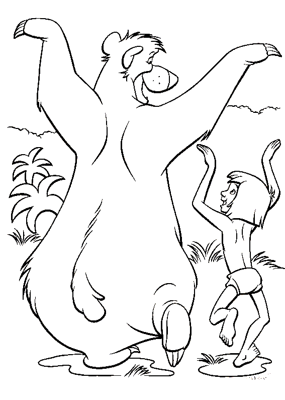 Baloo ja Mowgli tanssivat Värityskuva
