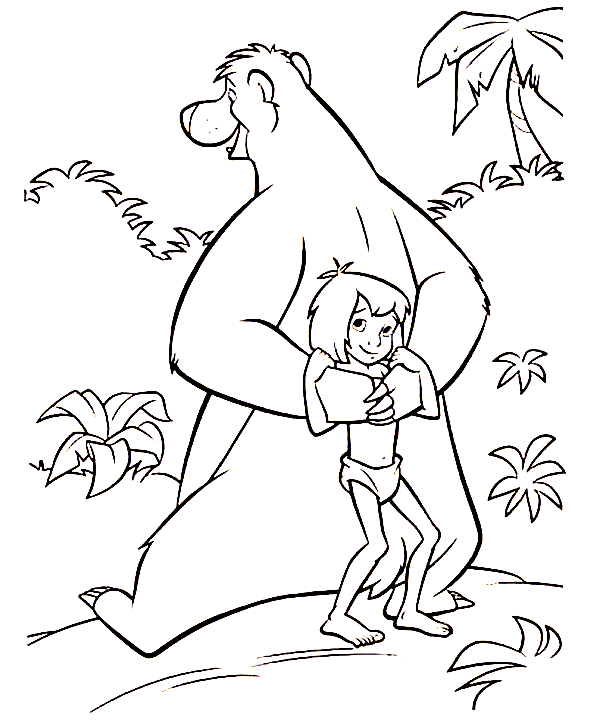 Baloo ja Mowgli Värityskuva