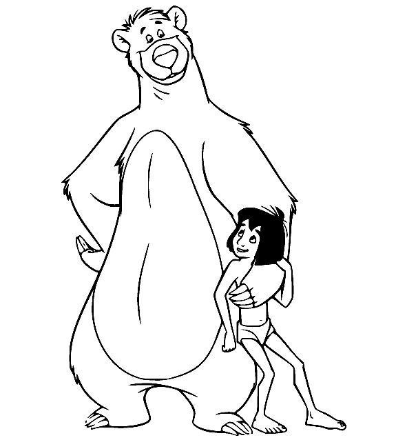 Baloo-karhu ja Mowgli Värityskuva