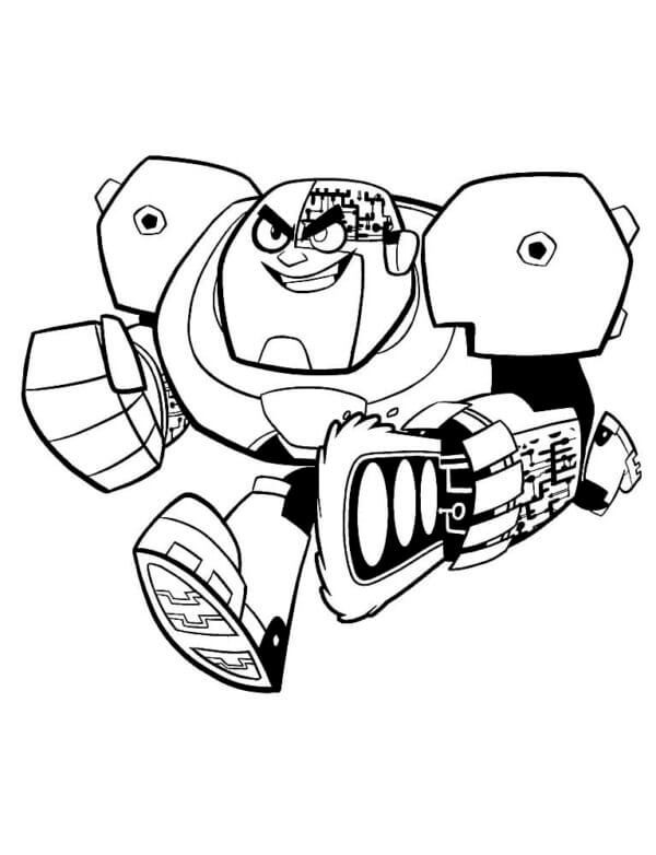 Cyborg Juoksee ystäviensä luo Värityskuva