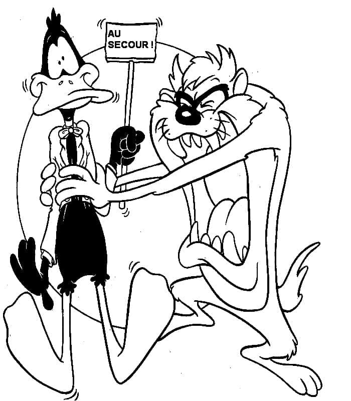 Daffy Ankka ja Tasmanian Paholainen Värityskuva