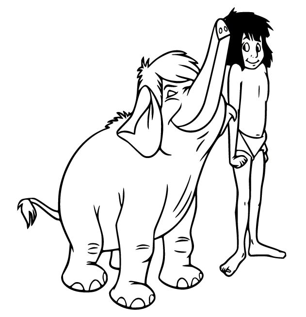 Hathi-elefantti Mowglin kanssa Värityskuva
