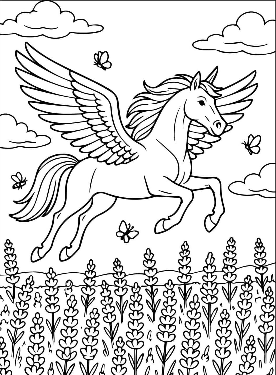 Iloinen Pegasus lentää Värityskuva