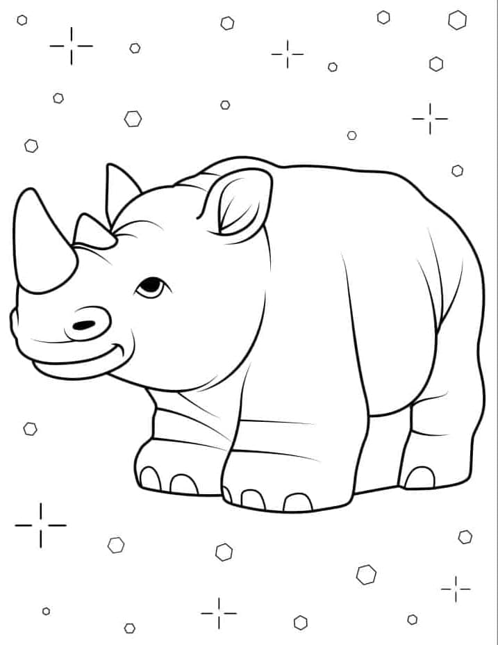 Kawaii-teemainen sarvikuono Värityskuva
