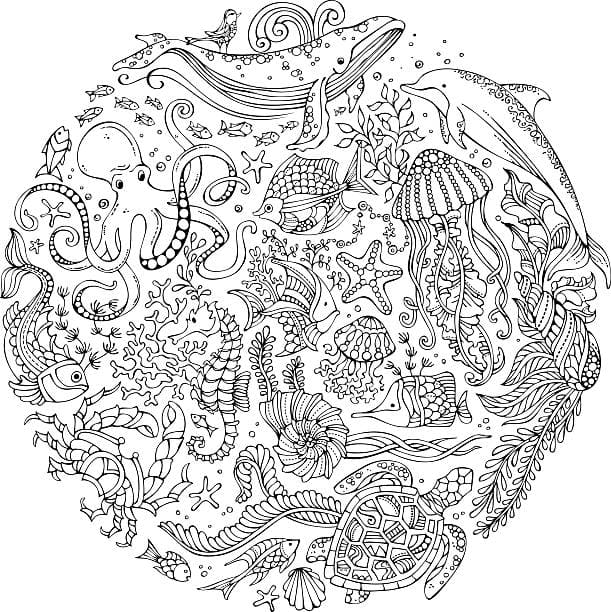 Mandala-meri Värityskuva