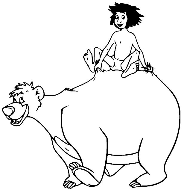 Mowgli Baloon selässä Värityskuva