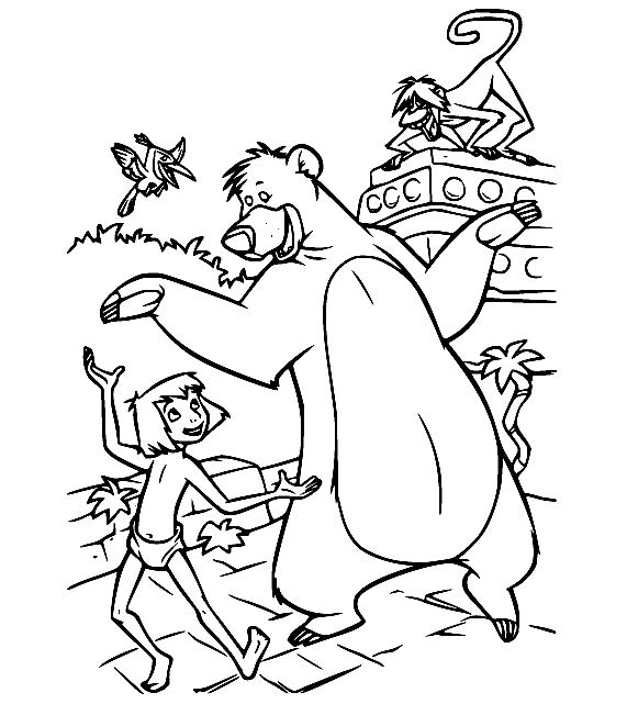 Mowgli ja Baloo tanssivat Värityskuva