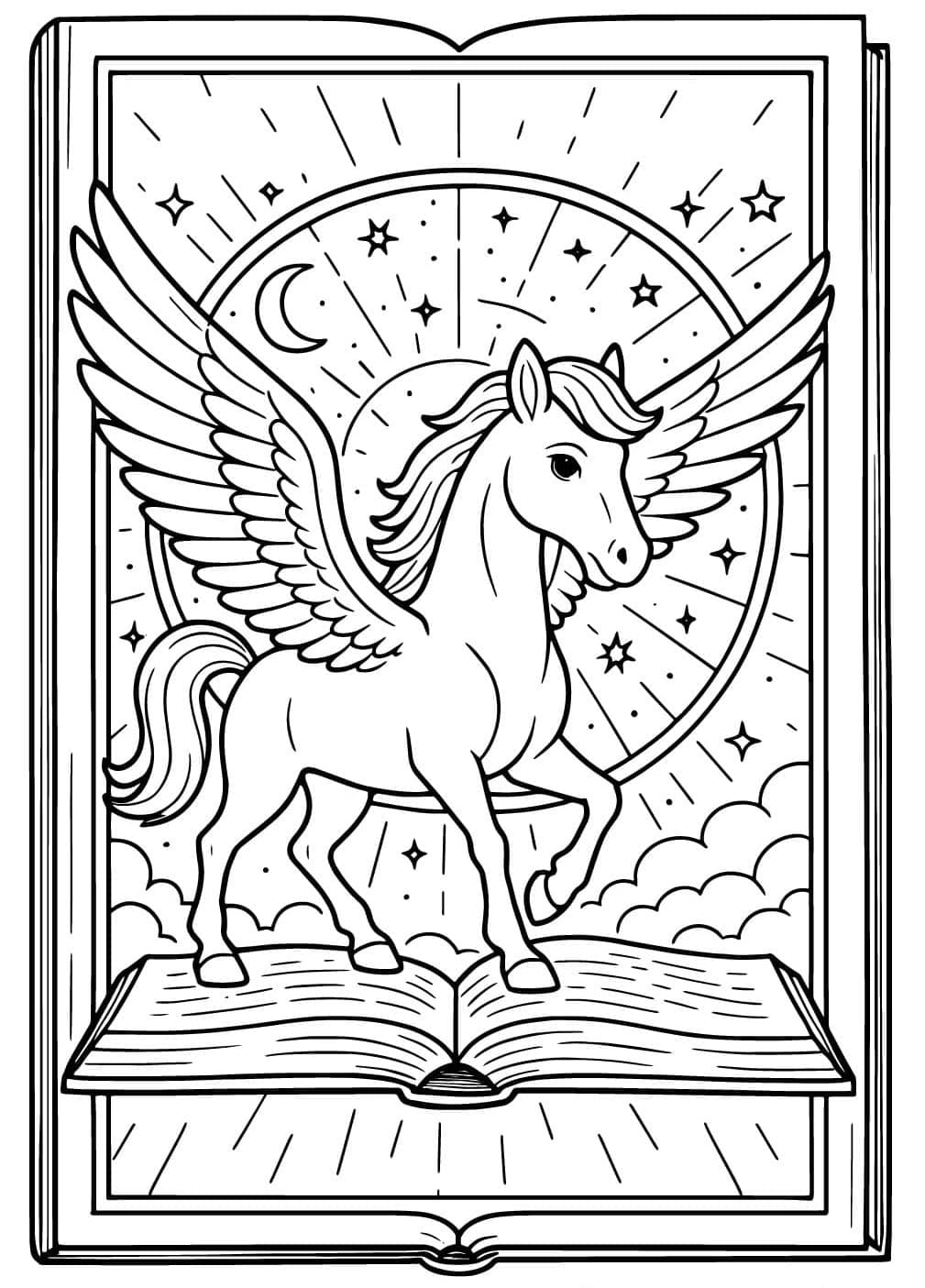 Pegasus hyppää sateenkaaren yli Värityskuva