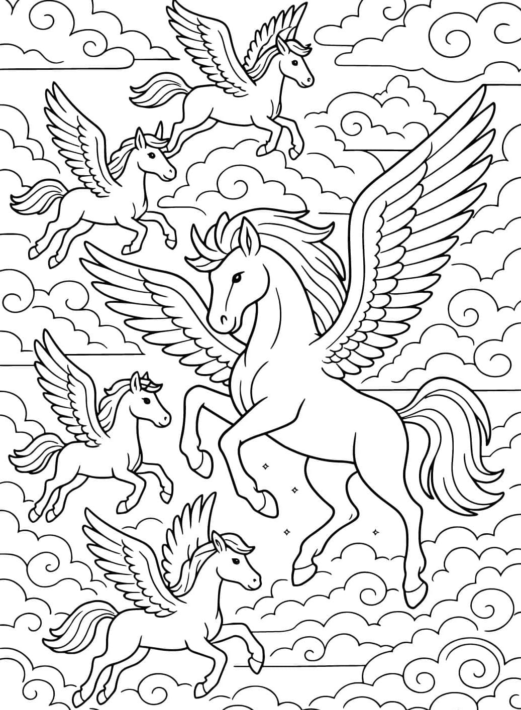 Pegasus ilmaiseksi lapsille Värityskuva