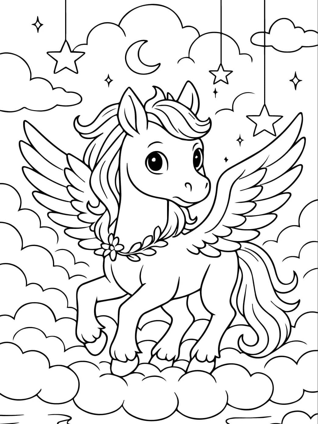 Pegasus kuun alla Värityskuva