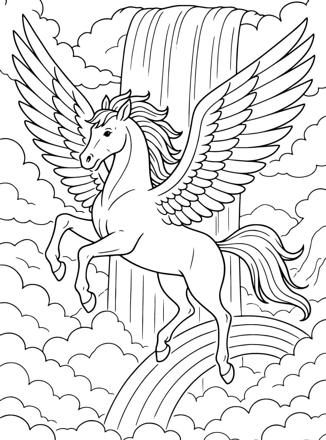 Realistinen Pegasus piirros Värityskuva
