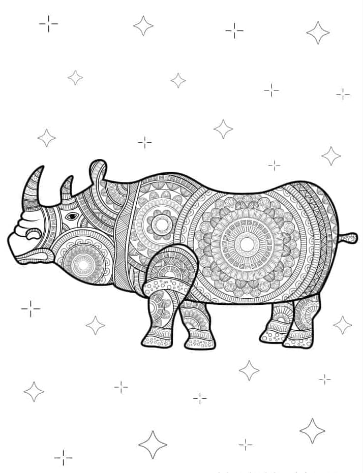 Sarvikuonon mandala Värityskuva
