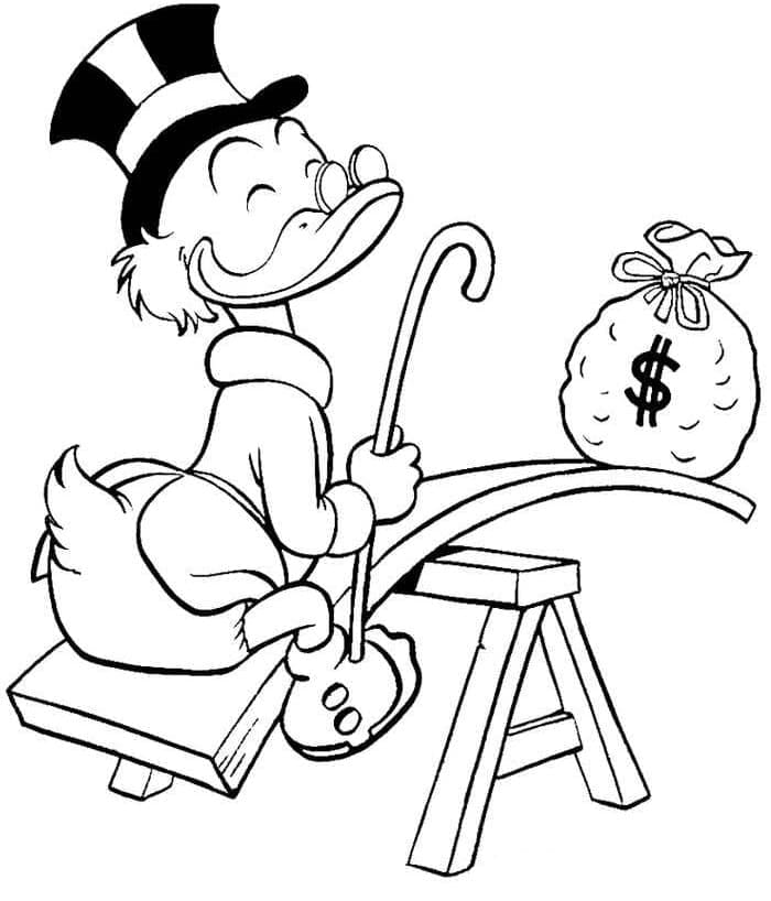 Scrooge McDuck rahasäkin kanssa Värityskuva