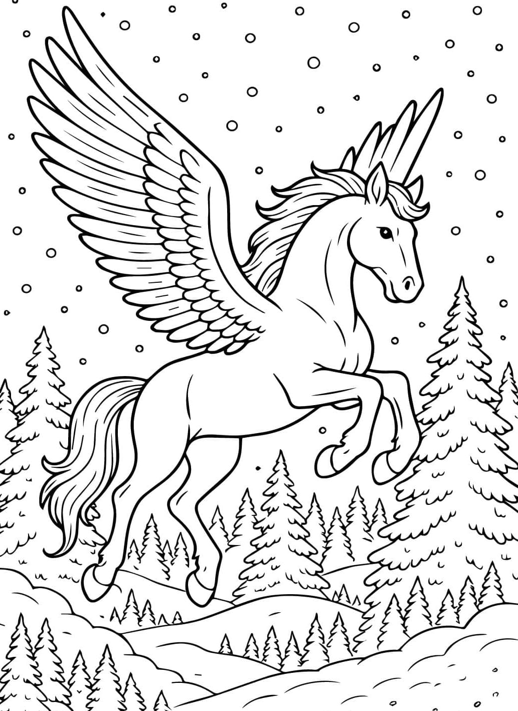 Yksisarvinen Pegasus Värityskuva