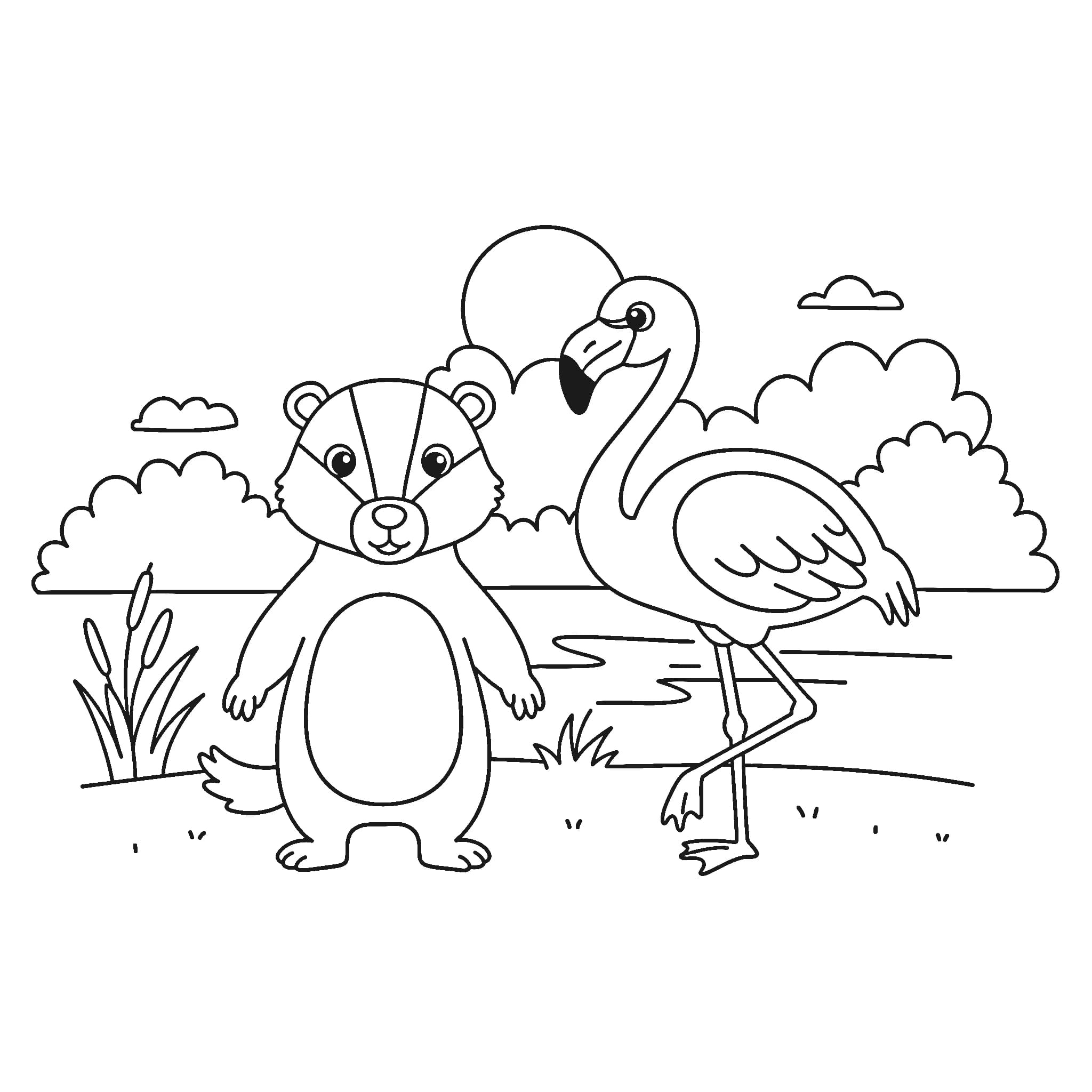Mäyrä ja flamingo Värityskuva