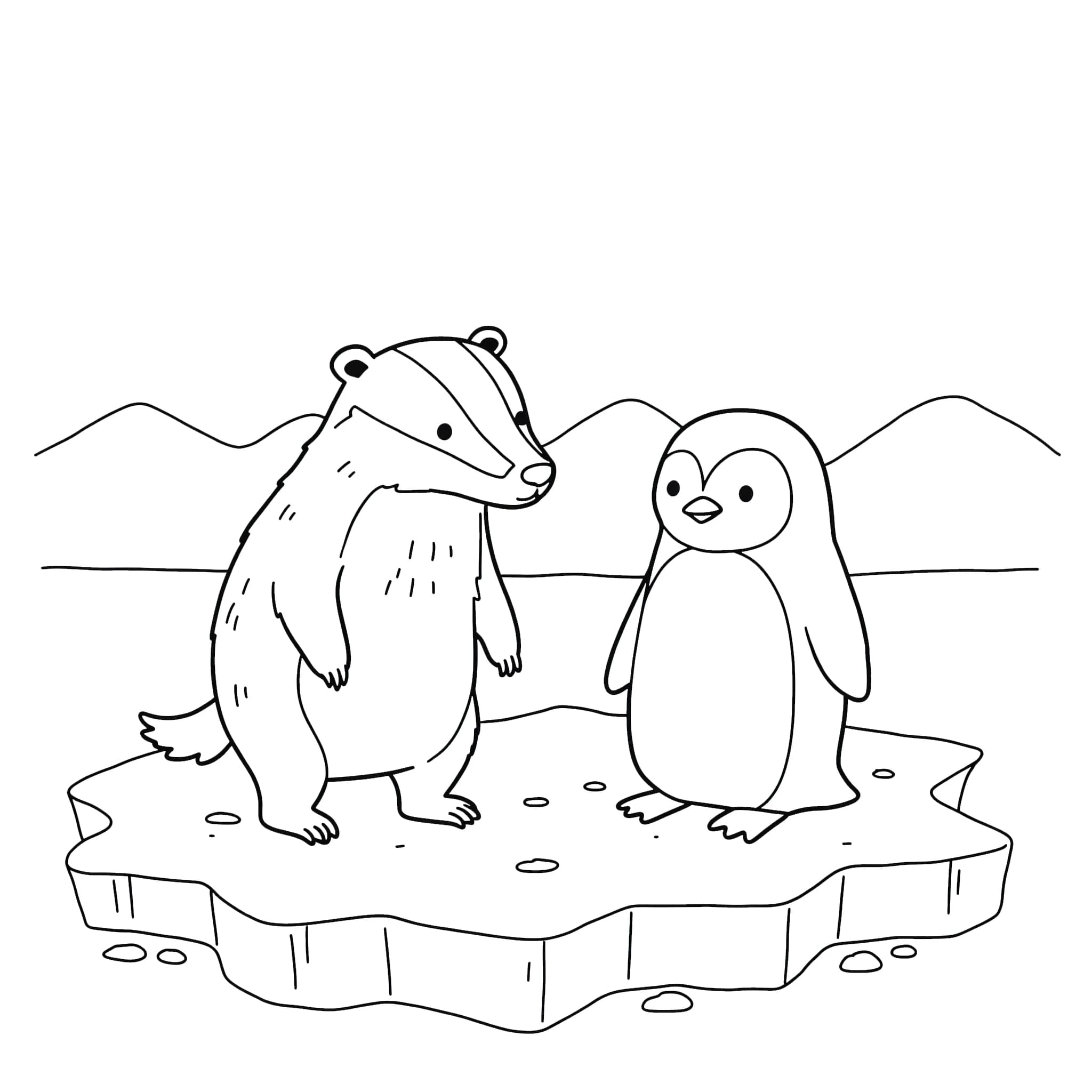 Mäyrä ja pingviini Värityskuva
