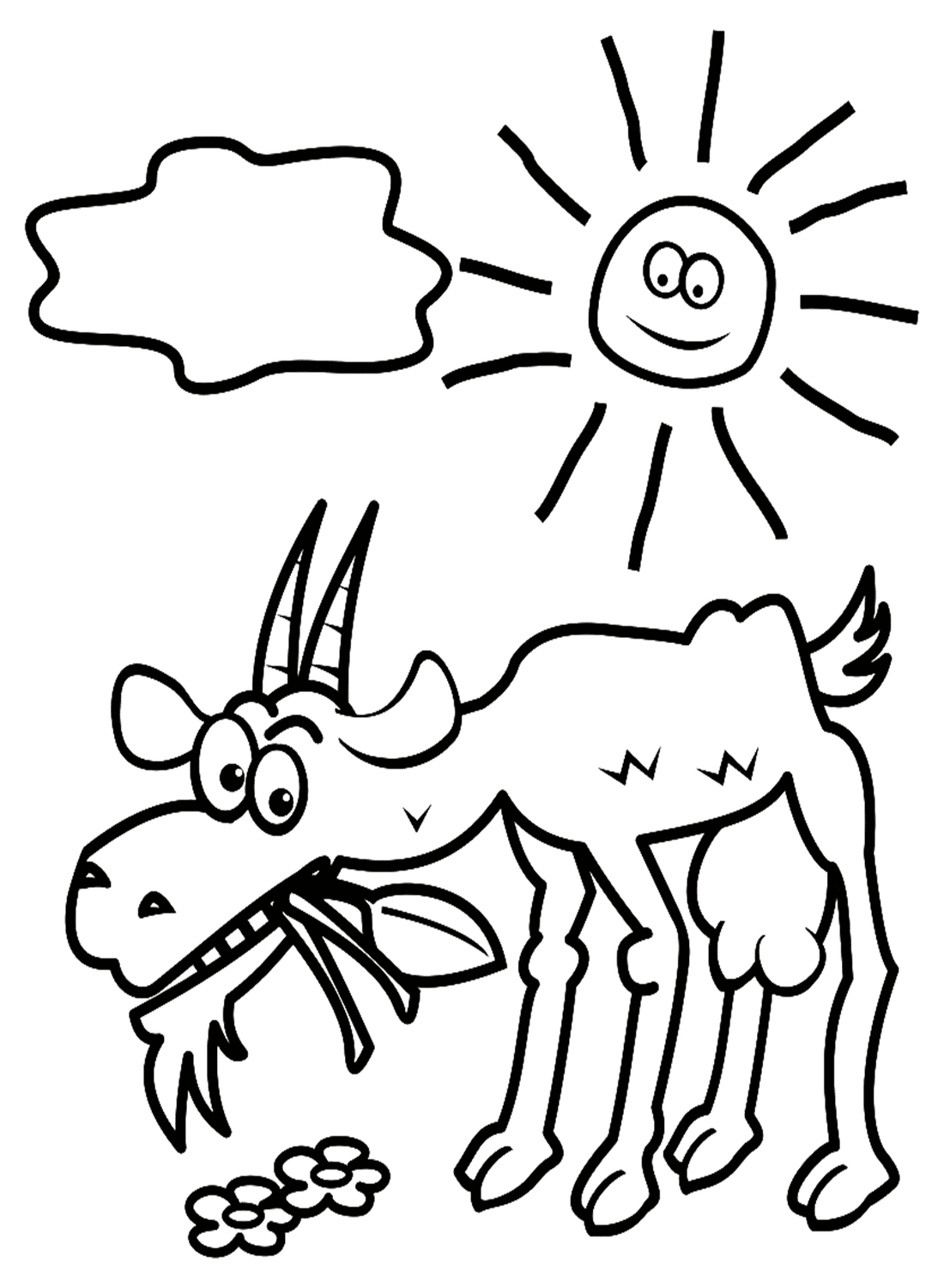 Söpö vuohi ja aurinko Värityskuva