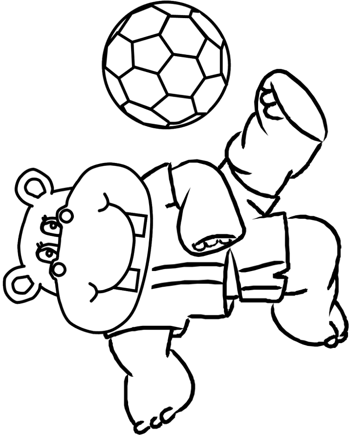Coloriage Hippopotame Jouant Au Football à imprimer
