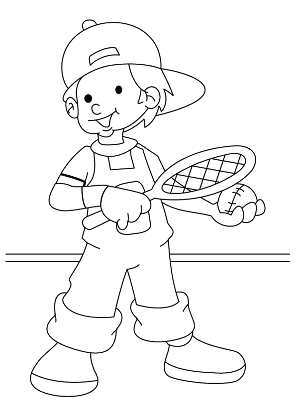 Coloriage Le Garçon Joue au Tennis à imprimer