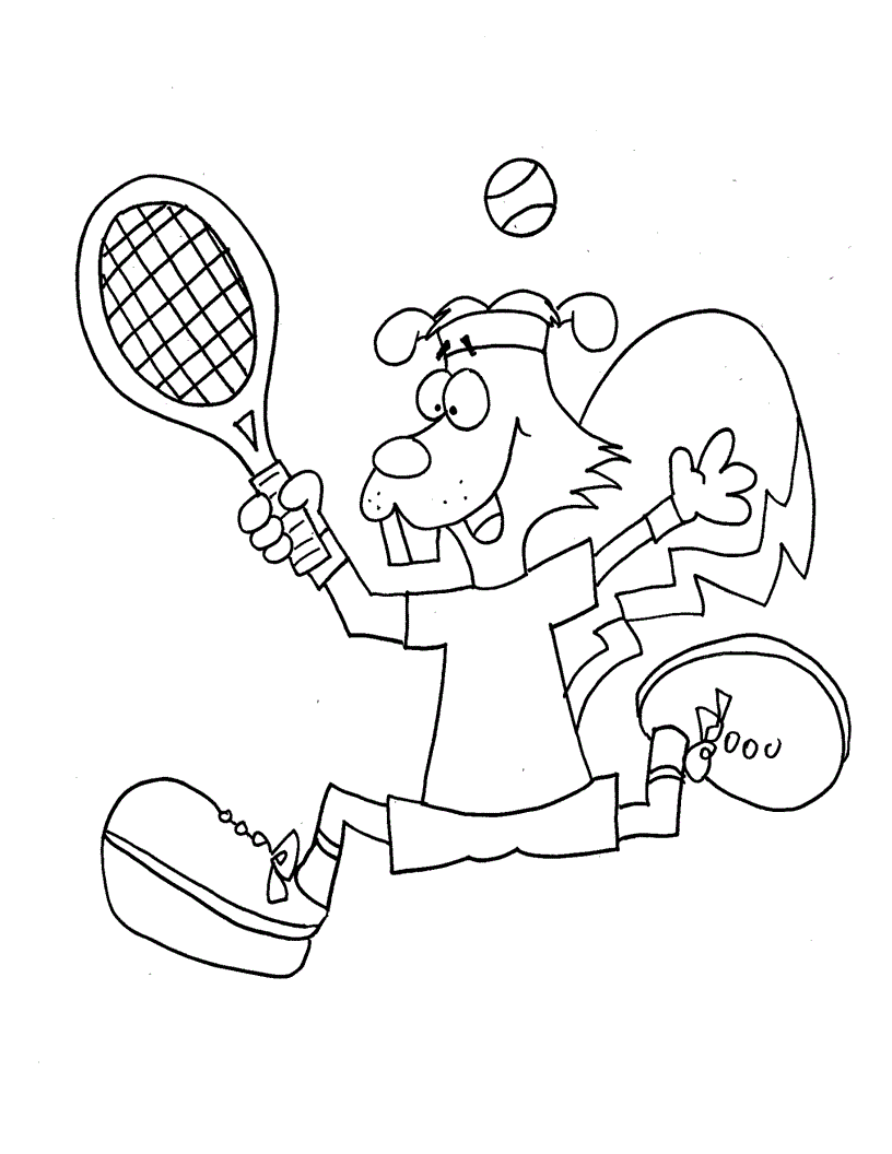 Coloriage Écureuil Jouant au Tennis