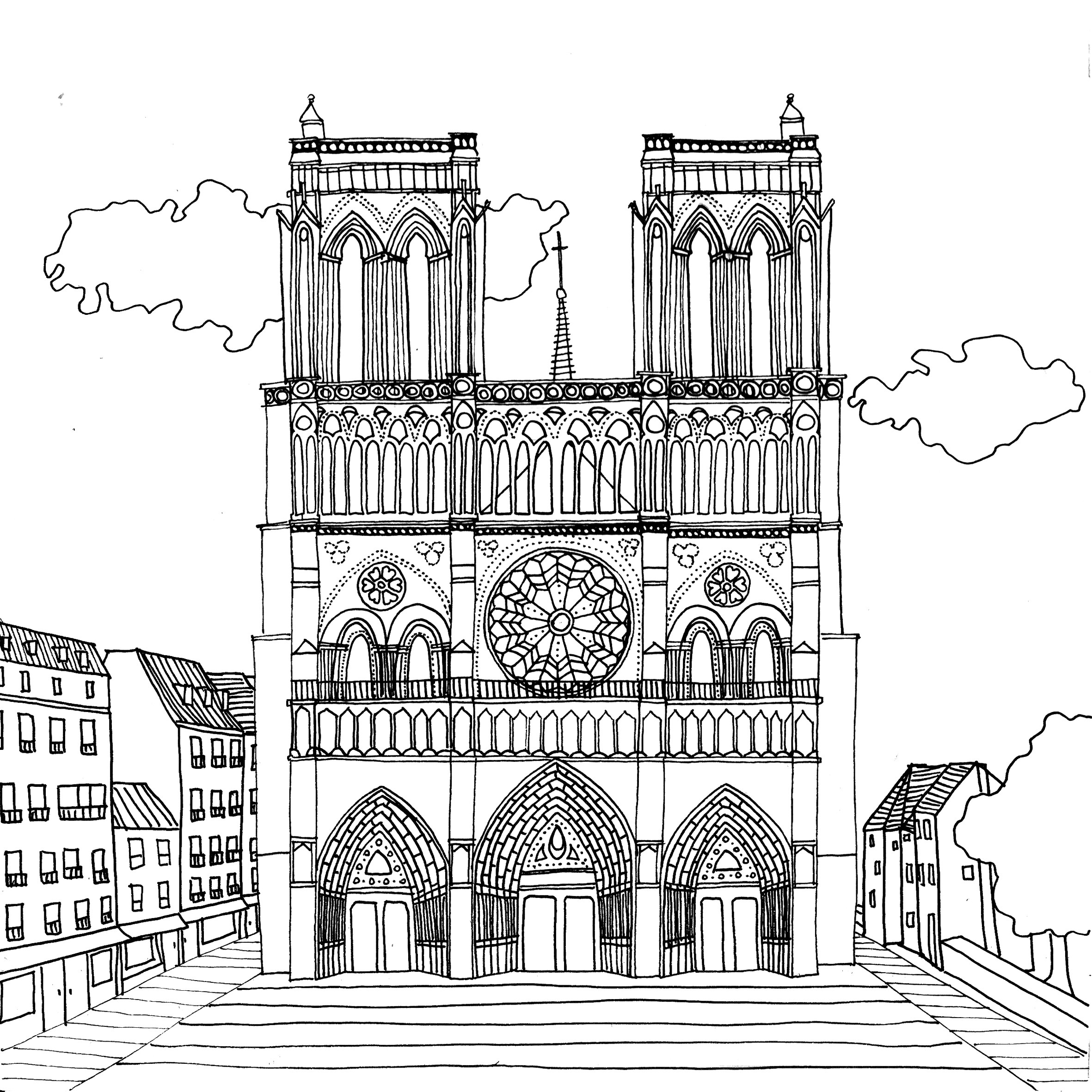 Coloriage Cathédrale Notre Dame à imprimer