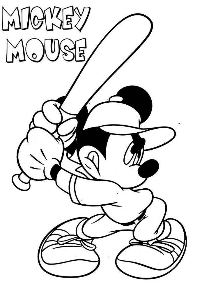 Coloriage Mickey Joue au Baseball