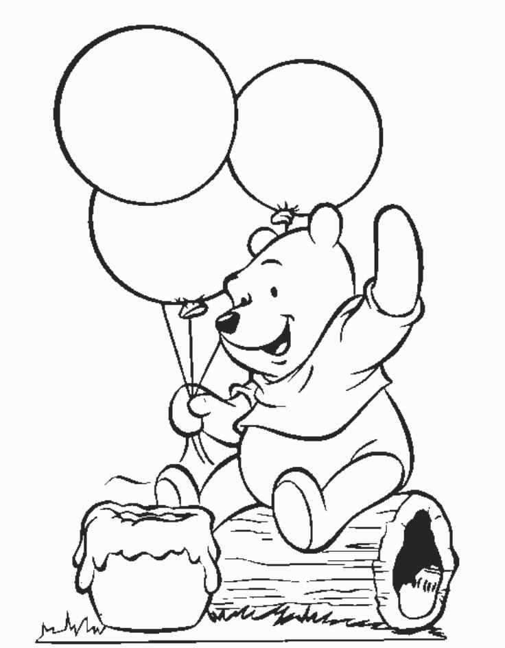 Coloriage Pooh avec des Ballons à imprimer