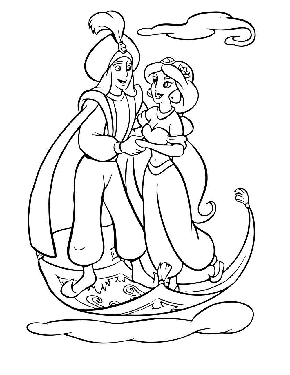 Coloriage Jasmine et Aladdin Voler