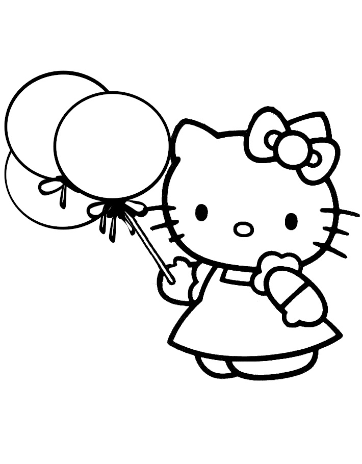 Coloriage Hello Kitty avec des Ballons à imprimer