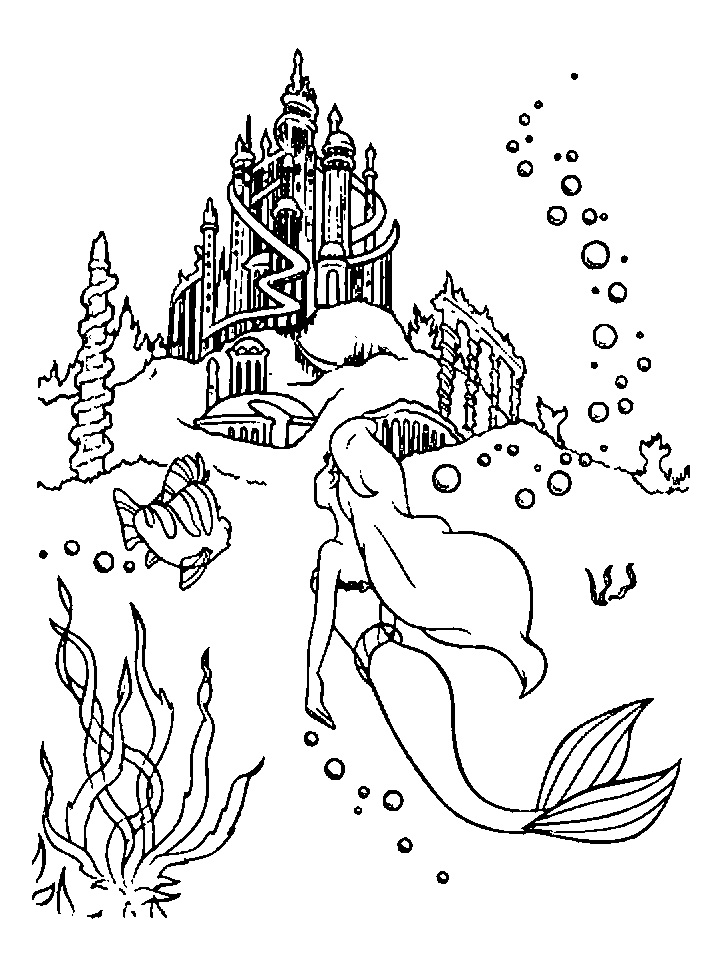 Coloriage Ariel qui va au Château